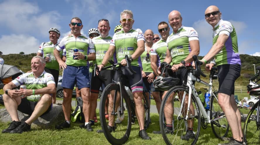 Photo of Jonathan ‘Jiffy’ Davies and other bike riders taking part in the Cancer 50 Challenge