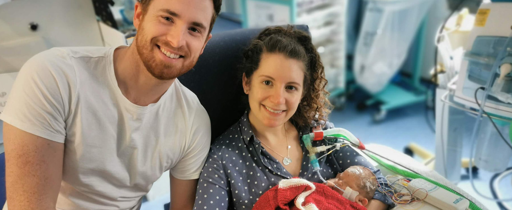 Bethan Wyn Evans and husband Carwyn with baby Mari Glyn following her premature birth in 2021